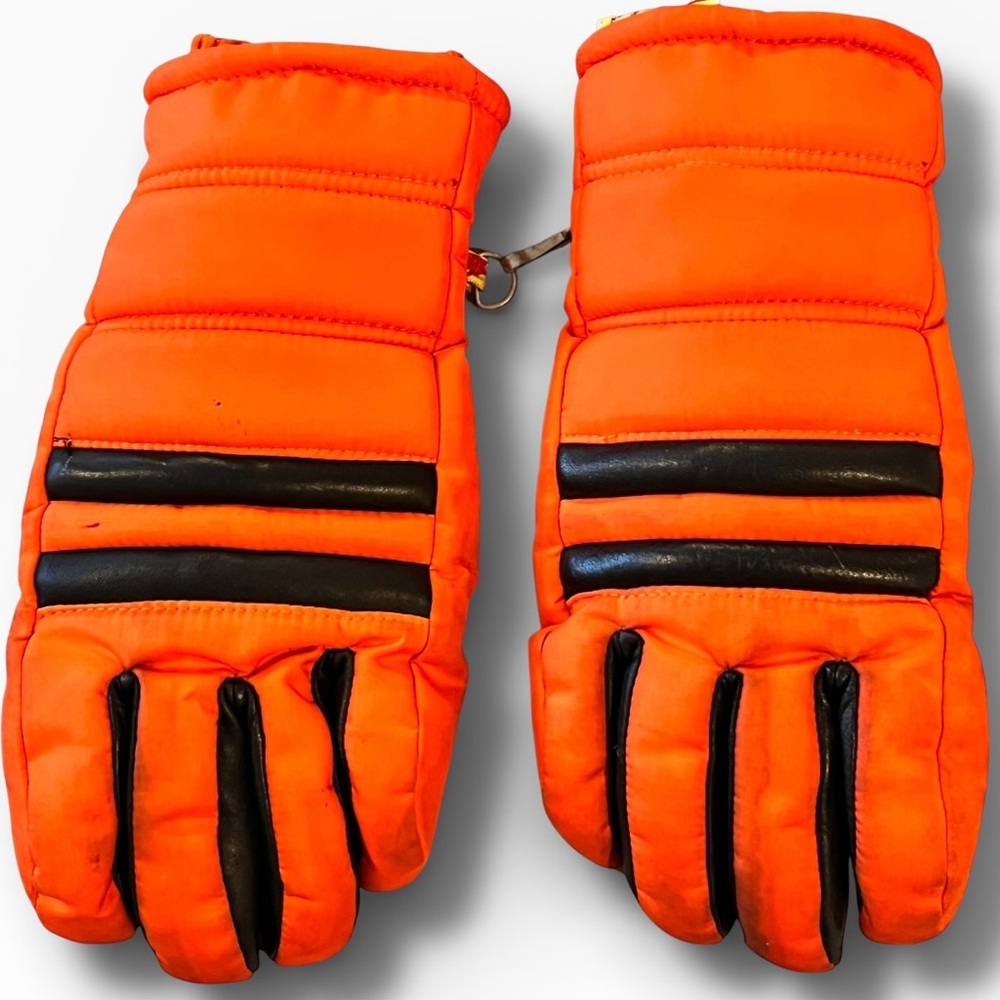 VTG 80s Kombi Down Ski Snowmobile Outdoor Gloves Mens Sz M Orange Black A-8